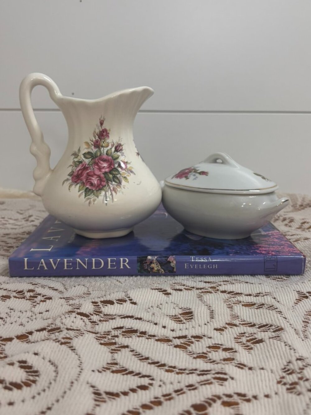 VTG Floral Porcelain Creamer Pitcher & Covered Sugar Bowl Mismatched Set